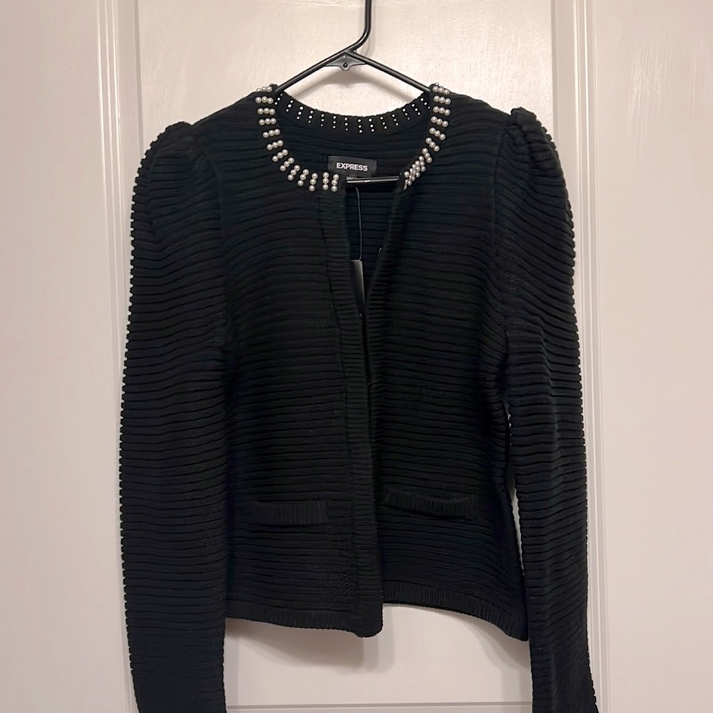 *BRAND NEW* EXPRESS pearl beaded collar black cardigan